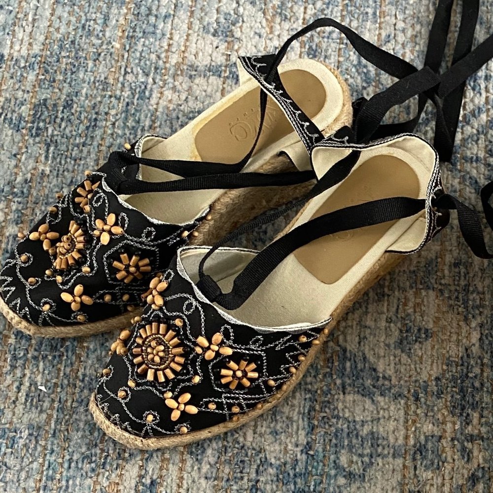 NYC Couture - Wrap Floral Beaded & Embroidered Espadrilles - Picture 3 of 15